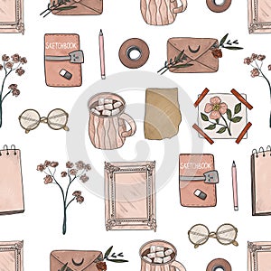 Seamless pattern with art supplies