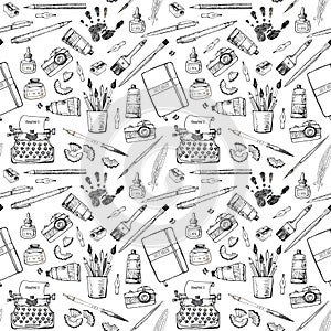 Seamless pattern with artist and writer tools.