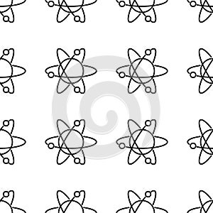 Seamless pattern from atom icon with orbits the nucleus and electrons rotating of vector illustration