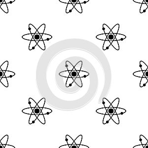 Seamless pattern with atom icon. Vector illustration for design, web, wrapping paper, fabric, wallpaper