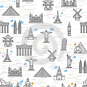 Seamless pattern of the attractions of the world