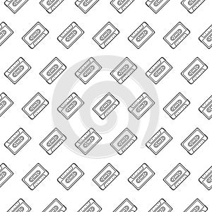 Seamless Pattern of Audio Cassettes in Outline Style