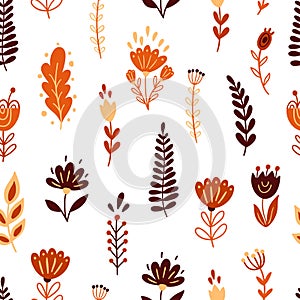 Seamless pattern with autumn floral elements. Vector illustration