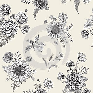 Seamless pattern with autumn flowers.