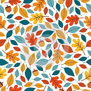 Seamless pattern with autumn Leaves, acorns and oak leaves.