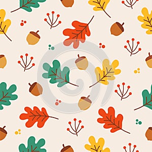 Seamless pattern with autumn Leaves, acorns and oak leaves