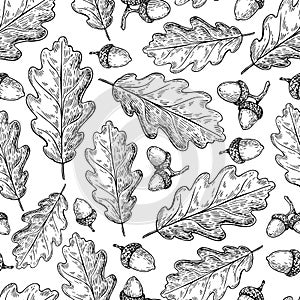 Seamless pattern with autumn leaves. Oak leaf and acorn d photo