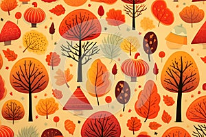 Seamless pattern with autumn trees. Vector illustration for your design, Display a blaze fire flame background and textured, AI