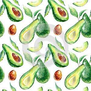 Seamless pattern of a avocado fruit and floral.