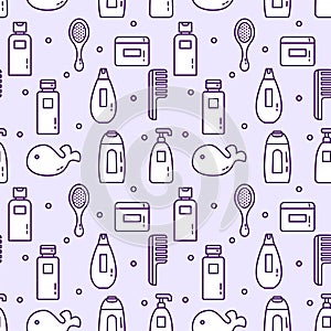 Seamless pattern Baby care products and baby cosmetics.