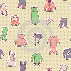 Seamless pattern with baby cloth icons