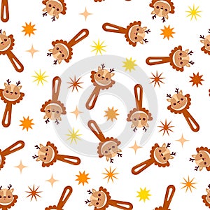 Seamless pattern with baby deer rattle. Children's pattern on textiles. Gentle children's white background