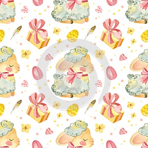 Seamless pattern with baby sheep. Easter template with cute lamb
