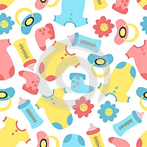 Seamless pattern with baby things - vector illustration, eps