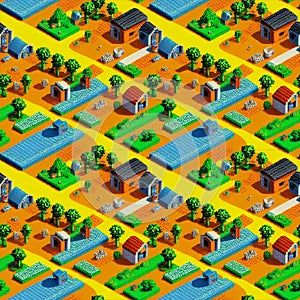 Seamless pattern background of the 1990s farm game