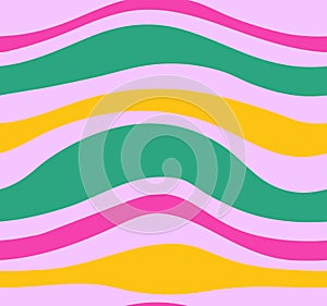 Seamless pattern background with abstract retro vintage 90s 00s y2k aesthetic waves. Bright pink, purple, yellow green