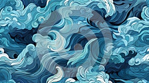 Seamless pattern background of beautiful blue ocean waves