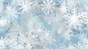 Seamless pattern background of beauty of a winter with snowflakes, frost patterns and crystalline formations