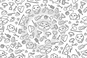 Seamless pattern background Cat and equipment kids hand drawing set illustration