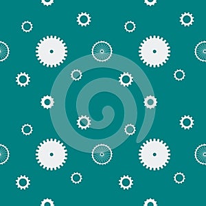 Seamless pattern background cogs gears cogwheels. White gears on dark green background. Design concept vector illustration