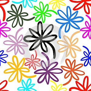 Seamless pattern background - Colorful drawing flowers