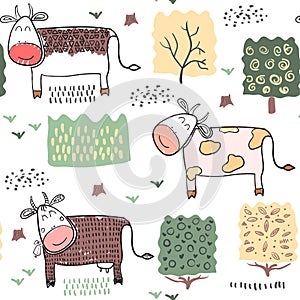 Seamless pattern background with cow. Vector illustration.