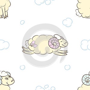 Seamless pattern background with cute sheep.