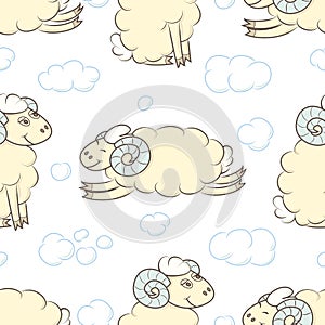 Seamless pattern background with cute sheep.