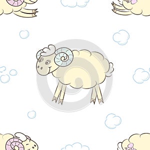 Seamless pattern background with cute sheep.