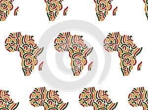 Seamless pattern background with decorative symbol Africa map, silhouette of African continent with abstract lines