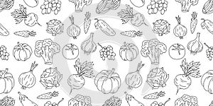 Vegetables seamless pattern background. Editable stroke thickness. Vector contour line. photo