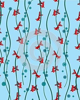Seamless pattern background with fish in algae