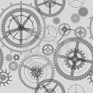 Seamless pattern background of grey gear wheels