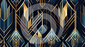 Seamless pattern background inspired by the elegance of Art Deco showcases a symmetrical arrangement of geometric shapes of blue