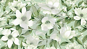 Seamless pattern background inspired by nature and botanical motifs with delicate flowers, leaves, and vines in soft pastel tones