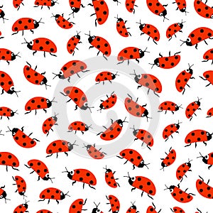 Seamless pattern background with ladybugs. Stylized textile vector illustration