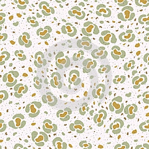 Seamless pattern background leopard print skin. Vector contexture for scrapbooking. Gold and green.