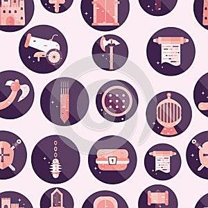 Seamless pattern background with medieval weapon icons Vector