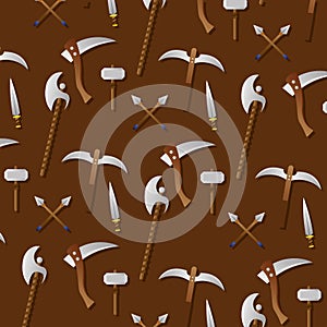 Seamless pattern background with medieval weapons icon Vector