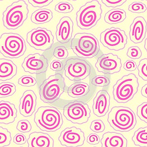 Seamless pattern background with Narutomaki simple hand drawn doodlles. cured fish cake, ramen topping with pink swirl