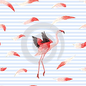 Seamless pattern, background. with pink flamingos