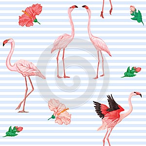 Seamless pattern, background. with pink flamingos