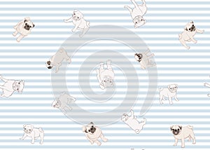 Seamless pattern, background with pug dogs.