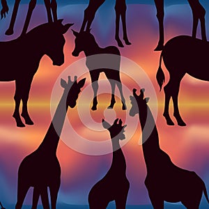 Seamless pattern, background with silhouettes of african animals