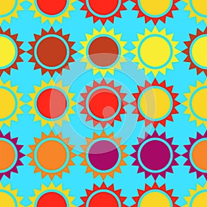 Seamless pattern background with suns, colorful illustration