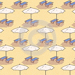 Seamless pattern, background, texture of sand beach with umbrellas