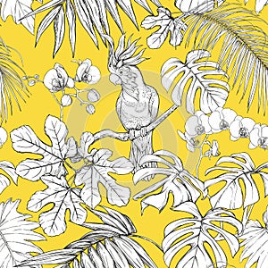 Seamless pattern, background. with tropical plants