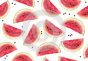 Seamless pattern background. Watermelon slices isolated on white background