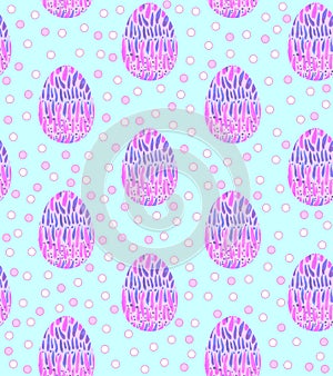 Seamless pattern, backgrounds, textures of multi colored abstract Easter eggs. Watercolor decorative drawing