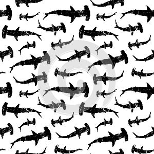 Seamless pattern of backlight sharks hammer